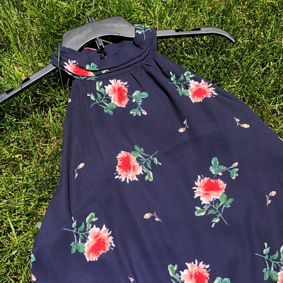 Blue Floral Flowy Dress with Keyhole Back - Picture 2 of 7